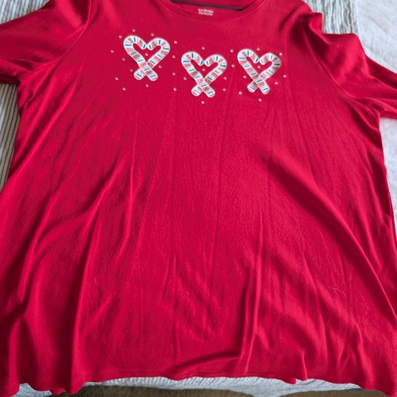 Red Candy Cane Hearts Graphic Top XL Kim Rogers - Picture 6 of 6